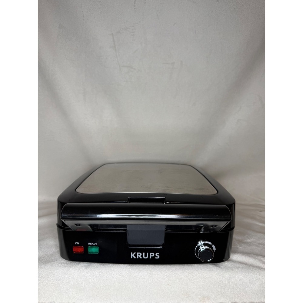 KRUPS GQ502 4-Slice Belgian Waffle Maker Removable Plates Stainless Steel Black